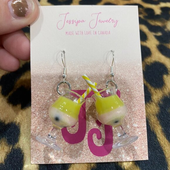 Yellow Bubble Tea Silver Earrings - Picture 1 of 1